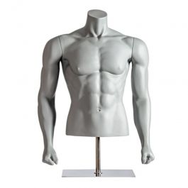 MALE MANNEQUIN BUST - SPORT TORSOS AND BUSTS : Grey sport mannequin bust with clenched fists