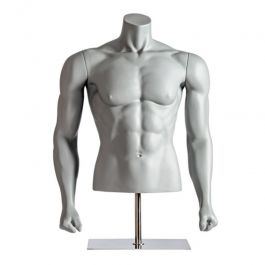 MALE MANNEQUIN BUST : Grey sport mannequin bust with clenched fists