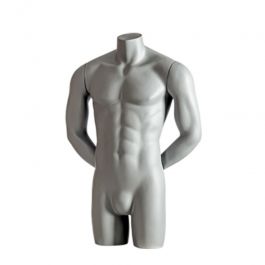 MALE MANNEQUIN BUST - SPORT TORSOS AND BUSTS : Grey mannequin bust with hands behind back