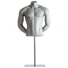 MALE MANNEQUIN BUST - SPORT TORSOS AND BUSTS : Grey male sports bust with hands behind the back