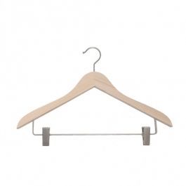 WHOLESALE HANGERS - WOODEN COAT HANGERS : Set of 10 hangers raw wood 44 cm with clips