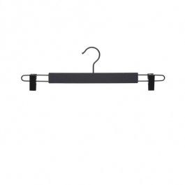 WHOLESALE HANGERS - WOODEN COAT HANGERS : 10 hanger with clamps black soft touch 42 cm