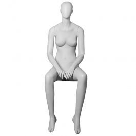 FEMALE MANNEQUINS : Light grey seated female mannequin with abstract head