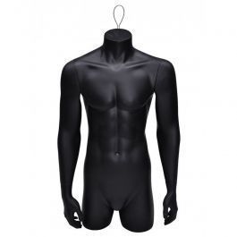 MALE MANNEQUIN BUST - MANNEQUIN TORSOS : Male 3/4 bust mannequin black color and hook