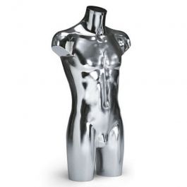 MALE MANNEQUIN BUST : Men's silver-finish plastic torso