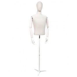 MALE MANNEQUIN BUST - VINTAGE BUST : Male bust vintage white fabric and tripod base