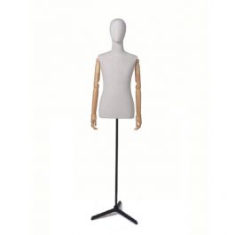 MALE MANNEQUIN BUST - VINTAGE BUST : Male bust with arms on a tripod base