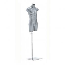 MALE MANNEQUIN BUST - PLASTIC BUSTS : Male bust with beginning of legs grey color