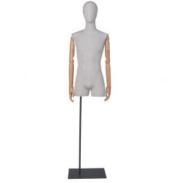 MALE MANNEQUIN BUST : Male bust with head linen fabric rectangular base