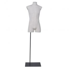 MALE MANNEQUIN BUST - VINTAGE BUST : Male bust with linen fabric black metal base