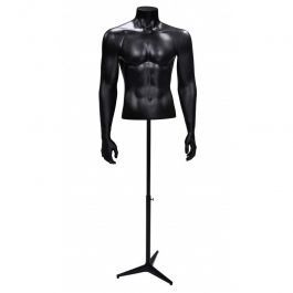 MALE MANNEQUIN BUST : Male bust with tripod base black finish