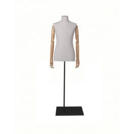 MALE MANNEQUIN BUST - VINTAGE BUST : Male cloth bust with arms on a rectangular base