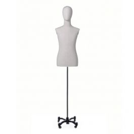 MALE MANNEQUIN BUST - TAILORED BUST : Male fabric bust with head on tripod base