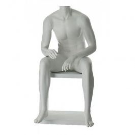 MALE MANNEQUINS - DISPLAY MANNEQUINS SEATED : Male mannequin seated without head white finish
