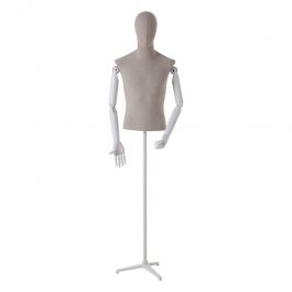 MALE MANNEQUIN BUST : Male mannequins torso vintage linen white wooden arm