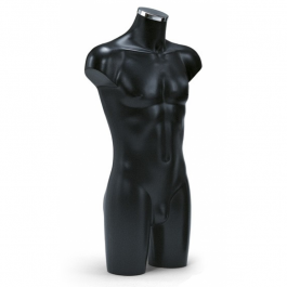 MALE MANNEQUIN BUST : Male polypropylene bust black finish without arms