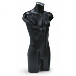 MALE MANNEQUIN BUST - PLASTIC BUSTS : Male polypropylene bust black finish without arms