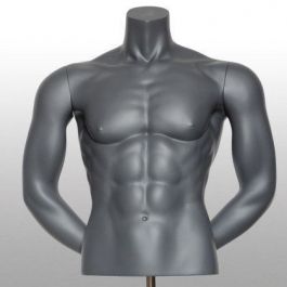 MALE MANNEQUIN BUST - SPORT TORSOS AND BUSTS : Male sport bust arms at the back gray color