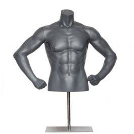 MALE MANNEQUIN BUST : Male sport bust bended arms gray color