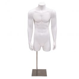 MALE MANNEQUIN BUST : Male torso mannequin white finish and metal base