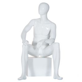 MALE MANNEQUINS - DISPLAY MANNEQUINS SEATED : Male window mannequin sitting abstract white