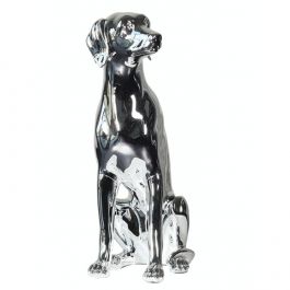 MANNEQUINS DE VITRINES : Mannequin chien assis chrome brillant