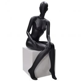 PROMOTIONS MANNEQUINS VITRINE FEMME : Mannequin de vitrine femme assis noire tête abstraite