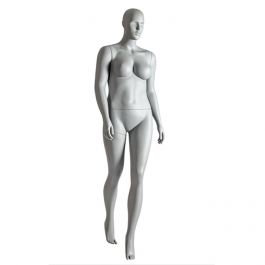 MANNEQUINS VITRINE FEMME - MANNEQUINS FEMME FORTE : Mannequin de vitrine femme forte gris en marche
