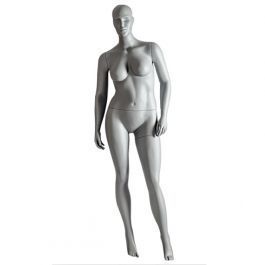 MANNEQUINS VITRINE FEMME - MANNEQUINS FEMME FORTE : Mannequin de vitrine femme gris grande taille avec pose