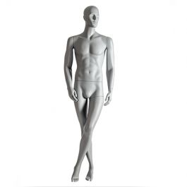 MANNEQUINS VITRINE HOMME - MANNEQUINS ABSTRAITS : Mannequin de vitrine gris homme droit avec pose