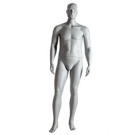 MANNEQUINS VITRINE HOMME - MANNEQUINS HOMME GRANDE TAILLE : Mannequin de vitrine homme gris grande taille debout