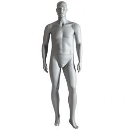 MANNEQUINS VITRINE HOMME - MANNEQUINS HOMME GRANDE TAILLE : Mannequin de vitrine homme gris grande taille pose