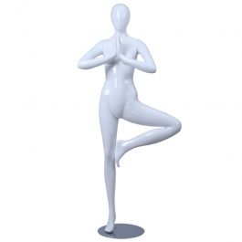 MANNEQUINS VITRINE FEMME - MANNEQUIN SPORT  : Mannequin femme sport yoga blanc brillant