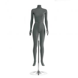 MANNEQUINS VITRINE FEMME - MANNEQUIN SANS TêTE : Mannequin vitrine femme recouvert de tissu gris foncé