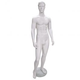PROMOTIONS MANNEQUINS VITRINE HOMME : Mannequin vitrine homme stylisé blanc avec base