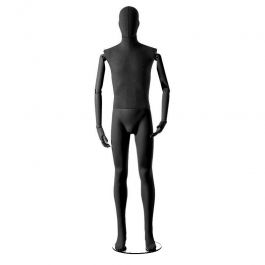 MANNEQUINS VITRINE HOMME - MANNEQUINS VINTAGE : Mannequin de vitrine homme tissu noir bras en bois