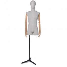 MALE MANNEQUIN BUST - VINTAGE BUST : Men's couture bust in ecru linen with tripod base