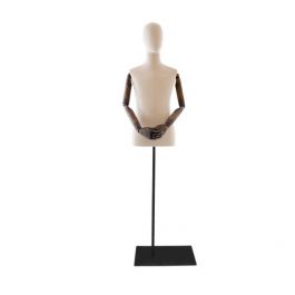 FEMALE MANNEQUIN BUST - VINTAGE BUST : Men's torso fabric head, arms rectangle base