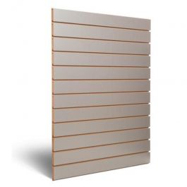 RETAIL DISPLAY FURNITURE - SLATWALL AND FITTINGS : Metallic grey grooved panel 10 cm .