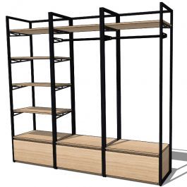 MOBILIARIO Y EQUIPAMIENTO COMERCIAL - GONDOLAS POR TIENDAS : Mueble de pared con estantes y ropas a colgar h220x240