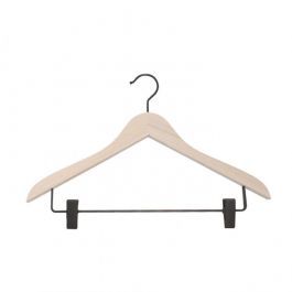 WHOLESALE HANGERS - WOODEN COAT HANGERS : Pack 10 wooden hangers with black metal clips