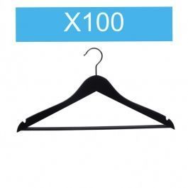 CINTRES PROFESSIONNELS - OFFRES SPECIALES CINTRES EN BOIS : Pack 100 cintres en bois noir avec barre