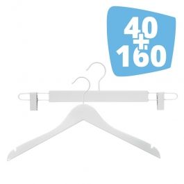 WHOLESALE HANGERS -  : Pack 160 wooden hangers + 40 clip hangers white