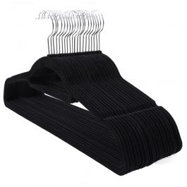 PERCHAS PARA TIENDAS - PERCHAS DE TERCIOPELO : Pack de 20 perchas de terciopelo negro