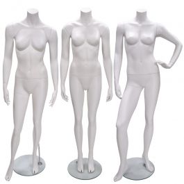 PROMOTIONS MANNEQUINS VITRINE FEMME : Pack x 3 mannequins vitrine femme blanc sans tête