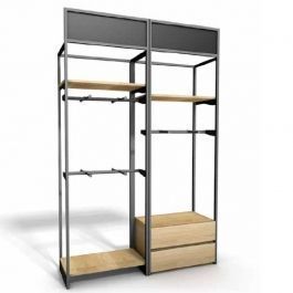 ARREDAMENTO NEGOZI - GONDOLAS ESTANTERIA GONDOLE SCAFFALATURE : Pensile con mensole e spazio per appendere h220x160x47