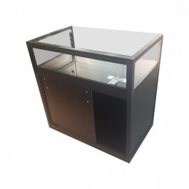 THEKENANLAGE UND VERKAUFSTISCH - THEKENANLAGE MODERN : Schwarze aufsatzvitrine 100 cm mit glasfach