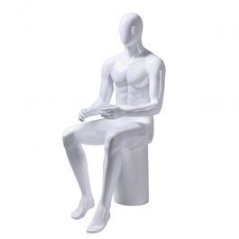 MALE MANNEQUINS - DISPLAY MANNEQUINS SEATED : Seated male mannequin white glossy
