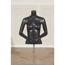 FEMALE MANNEQUIN BUST - BUST : Short female mannequin bust black finish with arms