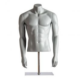MALE MANNEQUIN BUST - SPORT TORSOS AND BUSTS : Grey sports mannequin bust with arms